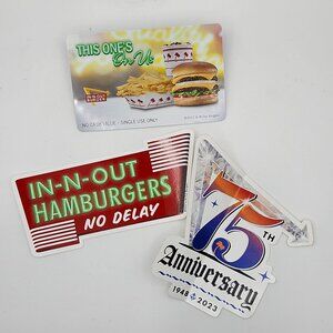 3 In-N-Out Burger Stickers 1 This One's On Us No Value Gift Card